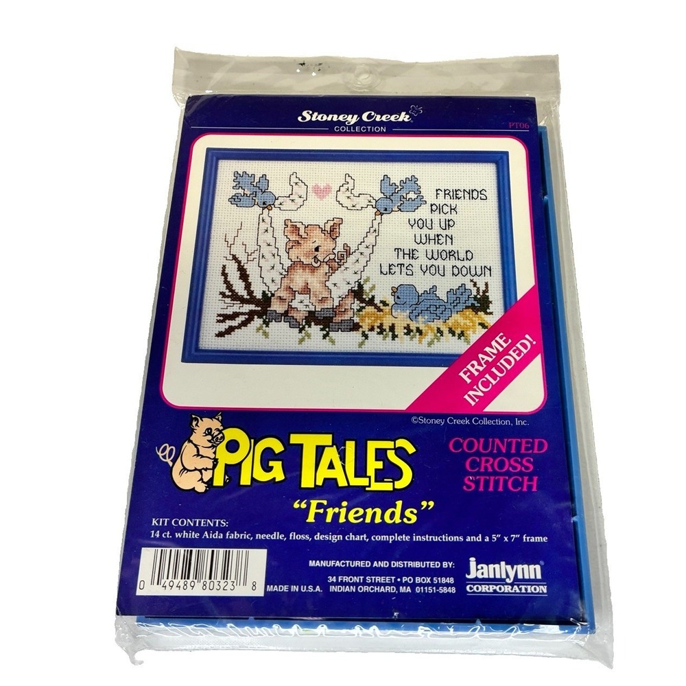 Stoney Creek PIG TALES "Friends" Cross-Stitch Kit with Frame NEW Janlynn PT06